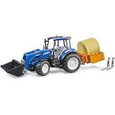 Bruder New Holland T5.120 Kep&ccedil;eli Trakt&ouml;r | Y&uuml;kleme kutusu, &ccedil;atal ve yuvarlak balyalar, 3 yaşından itibaren oyuncaklar, &ouml;l&ccedil;ek