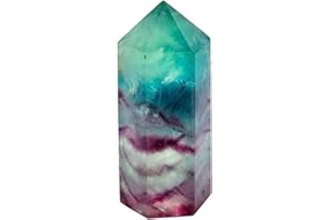 mookaitedecor Natural Rainbow Fluorite Healing Crystals Point Wand Hexagonal Tumbled Faceted Prism Small Reiki Chakra Crystal Gift Pocket Stone Meditation Room Decor, 1.57-2.75” Height