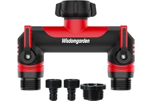 Wisdomgarden 2-Wege-Verteiler, Wasserverteiler 2fach, Gleichzeitiger Anschluss von 2 Geräten an den Wasserhahn, geeignet für Bewässerungsschaltuhren und Wasserleitungen-rot mit schwarz