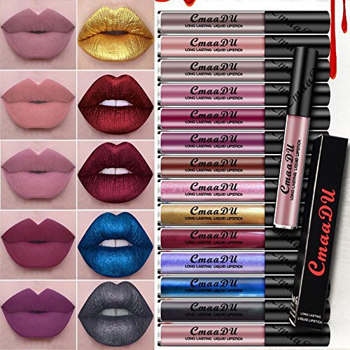 Wishwin Lippenstift Lipstick Lipgloss Metallic Liquid Matte Langlebig Wasserdicht Lippenstift 15 Farben - 5