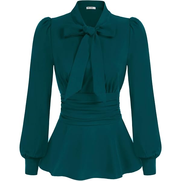 Camicia Donna GRACE KARIN Con Peplo E Fiocco – Maniche A Sbuffo, Scollo A V, Nero/avorio, Elegante Da Ufficio
