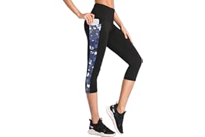 SIMIYA Womens Sports Leggings High Waist Fitness Capris Running Tights with Pockets 3/4 Length Slim Fit Cropped Yoga Pants Power Stretch Gym Trousers