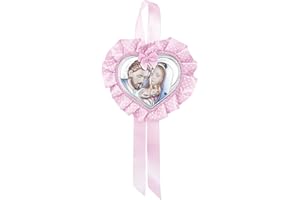 Albalù Sopraculla Medaglione Cuore Sacra Famiglia Rosa Argento Laminato Colorato - Misure 25x12cm Circa - Made in Italy Regalo Mamma e Bebe