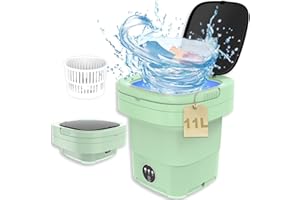 OMCCHK Portable Washing Machine, 11L Large Capacity Collapsible Washing Machine with Drain Basket Washer, Foldable Mini Washer for Baby Clothes, Underwear, Apartment, Camping, RV, Gifts, Travel, Green