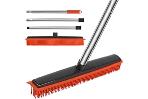 JIUNENG Balai en Caoutchouc de Silicone Orange à Long Manche Anti-Rayures, pour Enlever Les Poils d'animaux de Compagnie, pour Les Sols, Les Tapis, Les Carreaux, Les Fenêtres et Le Jardin