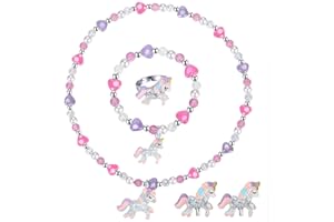 MAEOETTY Toddler Little Girls Unicorn Necklace and Bracelet Hair Clips Set, Colorful Jewellery Set for Little Girls, Chirden Unicorn Bracelet, Great Costume Jewelry with Box, Gift Choice for Children-B
