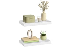 eSituro Lot de 2 Étagères Murales, Étagère Flottante, en MDF et Métal, avec Support Invisible, pour Chambre, Salon, Bureau, Cuisine, Blanc, 40x22,9x3,8cm