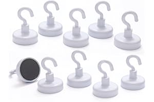 hf hajo - fix Magnet- | Klebe- | Schneideprodukte Magnethaken mit Ferritkern Ø20mm, 10 Stück – magnetische Haken weiß für Büro, Werkstatt, Schule, Haushalt