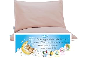4BABIES-Kissenbezüg 50x30 Kinder - 2er Set Kopfkissenbezug mit Beutelverschluss 100% Reiner Baumwolle -Made in Italy- ÖEKO-TEX Zertifiziert (50x30 cm, Rose)
