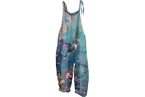 RMBLYfeiye Jumpsuit Damen Lang Blumen Bedruckt Vintage Baumwoll Leinen Jumpsuit Lang Weites Bein Spaghetti Jumpsuit Locker Sommer Overall Rückenfrei Playsuit Kuschelig Onesie Casual Romper