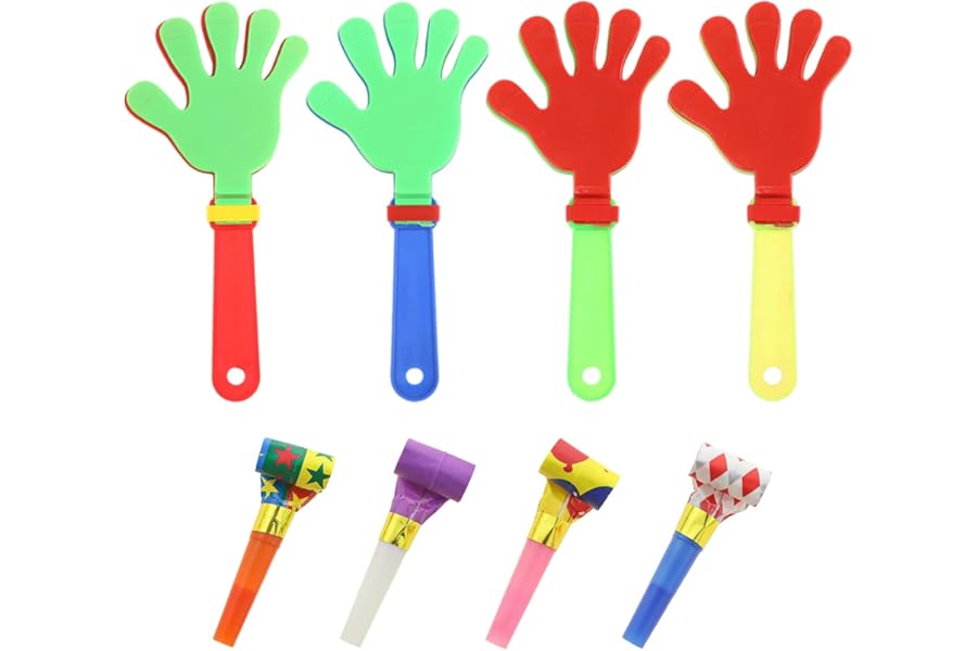 Pack Of 4 Colorful Hand Clappers With 4 Colorful Children'S Whistles, Noise Makers, Clapping Toys, Party Horn, Children'S Trumpet For Birthday Parties, Sporting Events, Carnivals, Celebrations