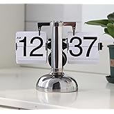 KENJIEY Stainless Steel Retro Flip Clock, Mechanical Digital Desk Clock, Internal Gear Operated, Battery Powered for Home Off