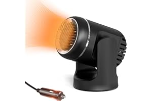 JAADUEM Car Heater, 150W 12V Portable Car Heater with 360 Degree Rotary Base, 2 in 1 Modes Fast Heating &Cooling Windshield Defogger and Defroster with Cigarette Lighter Plug