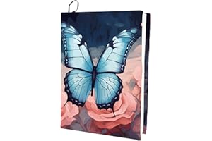 CRASPIRE Copertina per Libro Elastica A Farfalla Blu Fiore di Rosa Rosa Lavabile Riutilizzabile Protezione per Libri in Nylon di Poliestere di Grandi Dimensioni Avvolgimenti Elastici per Notebook da