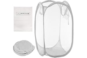 JJ PRIME JJOnlineStore Foldable Pop Up Mesh Collapsible Washing Laundry Basket Bag Bin Hamper Toy Tidy Storage Organiser Organizer (White)