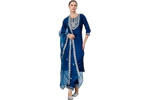 VredeVogel Kurta Set mit Dupatta | bestickte Seidenmischung, gerade Kurta-Hose für Damen