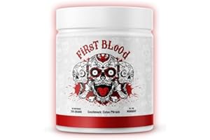 ‎GYM NUTRITION FIRST BLOOD 2 Pre Workout Fitness Booster 2023 Matrix mit L-Arginin + Citrullin + Beta Alanin + Koffein 370g Booster Eistee Peach Geschmack