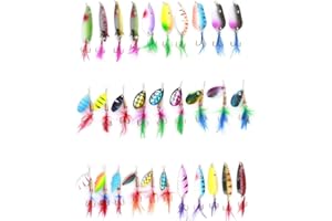 LIAKAI LSHEL Spinner Angelköder Set 30 Stück Blinker Wobbler Spinner Angeln Set Mit Feder Pailletten Metall Kunstköder mit Drillingshaken