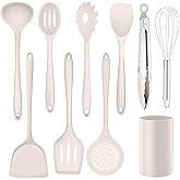 Homikit Silicone Kitchen Utensils Pack of 10 Khaki Kitchen Utensils Cooking Cutlery Set with Utensil Holder Heat Resistant Cooking Utensils Cooking Set for Cooking Baking Non-Stick Healthy and