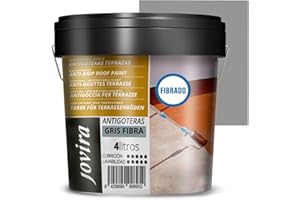 JOVIRA PINTURAS Pittura Impermeabilizzante Antigoccia per Terrazze con Fibra. Evita perdite su tutti i tipi di coperture e terrazze. (4 Litri, Grigio con Fibra)