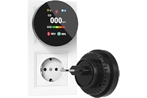 CHZHVAN Detector de Monóxido de Carbono y Gas con Enchufe, Combinado Detector de CO 4 en 1 con Sensor de Temperatura y Humedad, Alarma Sonora para Hogar y Caravana, 1 Pieza(Negro)