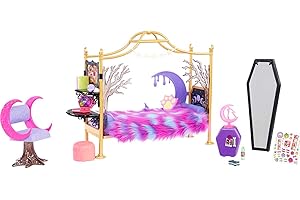 Monster High Clawdeen Wolf - Schlafzimmer-Spielset mit Zubehör und Aufkleberbogen, Möbeln und Deko, für furchteinflößenden Spielspaß, Puppe Nicht enthalten, HMV77