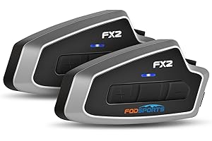 FODSPORTS FX2 InterfonoMoto-Bluetooth 5.0 -Distanza Massima di Collegamento 1Km-Adatto ai Sedili Anteriori e Posteriori delle Moto-Condivisione della Musica-Auricolare Casco