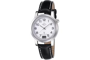 Master Time Basic MTLA-10295-12L Montre radio femme, bracelet en cuir - Noir