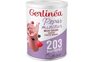 Gerlinéa Boisson Milkshake goût Fruits Rouges - Substituts de repas riche en protéines - Poudre à reconstituer - contient 15 repas
