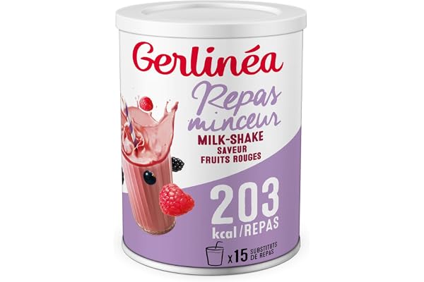 GERLINÉA – Boisson Milkshake Fruits Rouges – Substitut de Repas Minceur Riche en Protéines – Faible en Graisses Saturées – 15 repas Facile à Préparer, 436 g