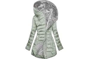 HAOLEI Womens Coats Sale Clearance Fleece Lined Hooded Jacket Quilted Ladies Parka Coat Mid Length Zipper Outdoor Outwear Tops Plain Outdoor Cotton Thick Warm Padded Winter Coat UK Size 8-16