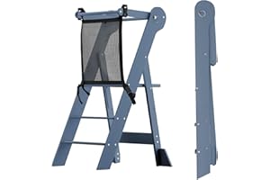 COSYLAND Foldable Toddler Standing Tower Height Adjustable - Highly Pre-Assembled Kid Kitchen Step Stool Helper for Learning and Cooking - Stable Kid Kitchen Stand with Stabilizing Blocks (Dark Grey)