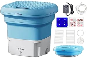 Wrneaoch 6L 36W Lavatrice Portatile Pieghevole, Mini Lavatrice Pieghevole Timer Regolabile a Tre Velocità, Lavatrice Portatile con Centrifuga Sterilizzazione a luce blu, Lavatrice Pieghevole