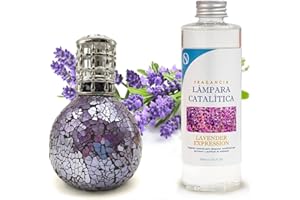 M MAMA MANUELA Pack Ahorro Lámpara Catalítica Mosaico Lila + Fragancia Aroma Lavender 200ml. Elimina malos olores e impurezas, perfuma y limpia.