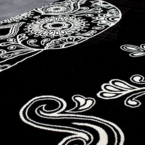 Designer Teppich Schwarz Weiß Kunstvoll Modern Totenkopf Motiv – Teppich-Home, Maße:160×230 cm - 2