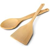 Doğal Ak&ccedil;aağa&ccedil; Ahşap Kaşık ve Spatula Seti - 2 Par&ccedil;a Ahşap Mutfak Gere&ccedil;leri | 12,6 in&ccedil; | P&uuml;r&uuml;zs&uuml;z Y&uuml;zey | Tencere Nazik