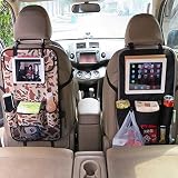 Auto Oragnizer Aufbewahrungstasche Autositztasche Rückenlehnenschutz Rücksitz Multipocket mit iPad Fach Kinder Rücksitz-Tasche(Schwarz Grau) - 3