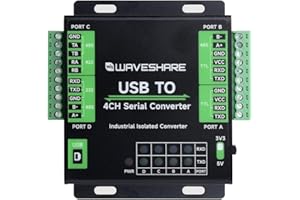 Waveshare Industrial USB to 4-Ch Serial Converter, Original FT4232HL Chip, Supports USB to RS232/485/422/TTL, Multiple Devices Applicable, Multi-OS Compatible