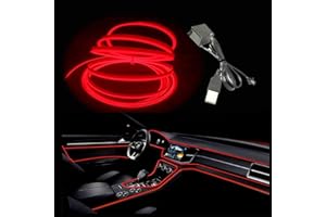 Balabaxer 3M Cavo di emissione luminosa USB, luce al neon Rosso 5V con larghezza laterale 6mm, con protezione del fusibile, utilizzato per la decorazione interna dell'automobile