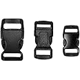 Paracord Planet 60 Pack - 3/8, 1/2, and 5/8 inch Black Contoured Side Release Buckles (20 Each)