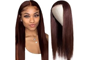 Creuost Straight 4x1 Lace Frontal Wig Human Hair Glueless Perruque Naturelle Brésilien Brazilian Virgin Hair Unprocessed Minimal Tangle 150% Density #4 Chocolate Brown For Women 12 Inch