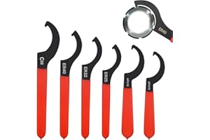 Tissting 6 Pcs C Spanner Wrench, Steel Coilover Spanner Tool Nut Shock Wrench with Red Nonslip Handle, 6 Sizes APU13 ER25 APU16 ER32 ER40 C32