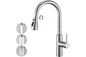 CREA Grifo de Cocina con 3 Chorros Teleducha Ducha extraíble, Grifo Cocina Mezclador Monomando para Fregadero de Cocinacon Caño 360° Giratorio, Acero Inoxidable cepillado mate