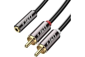 J&D Câble RCA Jack, Câble Adaptateur Cinch Audio Stéréo Plaqué Or de 3.5mm Femelle à 2 RCA Mâle Compatible avec HiFi Barre de Son Home Cinéma Enceinte, 1.8m