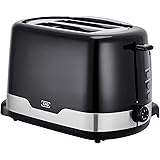 KHG TO-857 WE2 Toaster Schwarz 2 Scheiben 850 W mit Brötchenaufsatz, 7 Bräunungsstufen, Krümelschublade, Auftau- und Aufwärmf