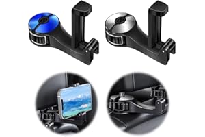 XNNMZHAO Autositz Haken, 2 Stück Heckhaken für Autositze mit Handyhalterung, Auto Kopfstütze Handyhalter 2 in 1 Kopfstützen Haken Taschenhalter für Auto Rücksitz（Blau Silber）