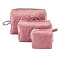 Nestasia Velvet Dusty Pink Quilted Multipurpose Set Of 3 Cosmetic Bags For Storage, Travel Kit, Makeup Pouches,Toiletry Bag Of Different Sizes