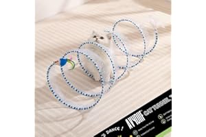 AVYDIIF Cat Tunnel Spring Toy, Self Play Collapsible Hunting Spiral Tunnel With FeatherMouse Toys for Indoor Kitty, Kitten, Rabbit, Puppy (Blue)