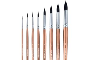 Transon Round Watercolor Detail Paint Brushes Goat Hair 8pcs for Watercolors,Acrylics,Inks,Gouache,Oil and Tempera