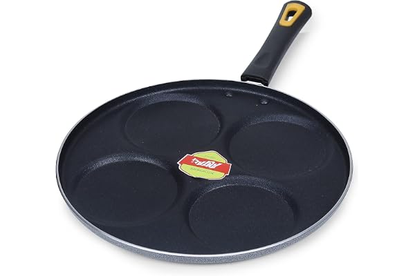 Anjali Diamond Aluminium Dura Big Non Stick Uttappa Tawa (4-Cavities), Black